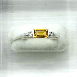 Natural Citrine and White Topaz Emerald Cut Sterling Silver Ring